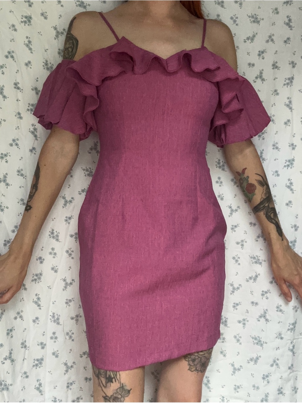 PrettyLittleThing Mauve Off-Shoulder Ruffle Mini Dress